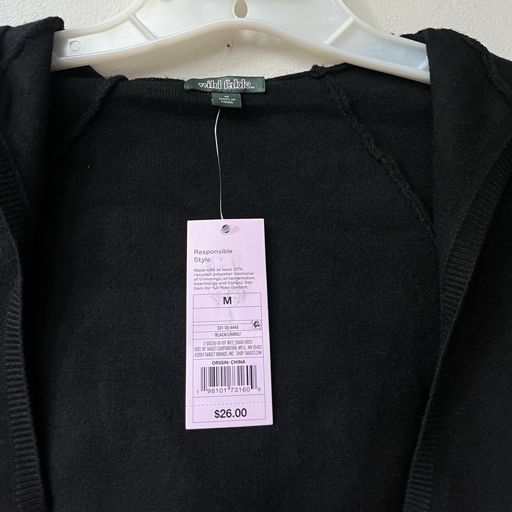 Wild Fable Hooded Cropped Sweater Shrug Womens Medium Black Open Front NWT - Picture 4 of 9